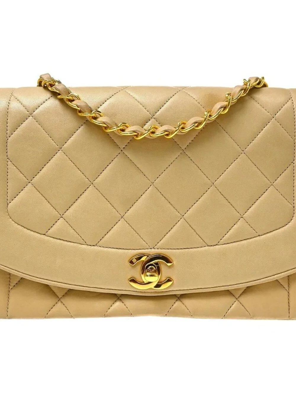 Best08 Chanel Beige Lambskin Medium Diana Shoulder Bag KQ01747